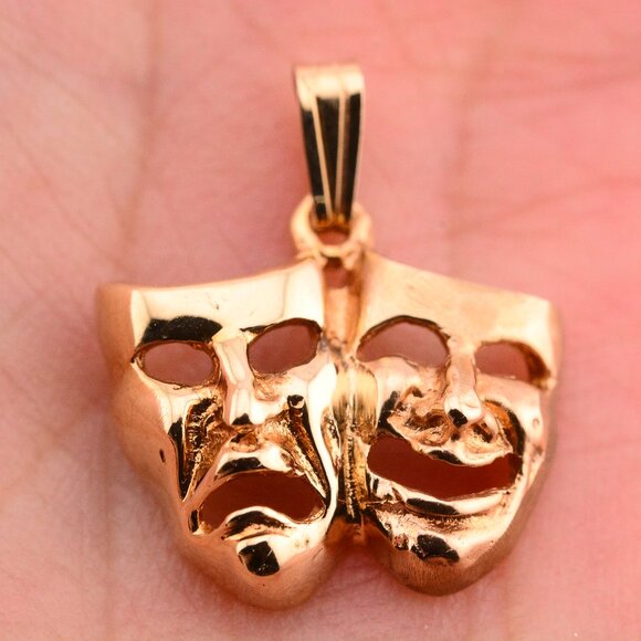 10K Comedy and Tragedy Masks Pendant - Picture 1 of 10